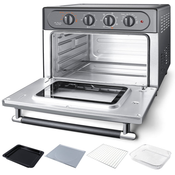 Versatile air fryer oven with accessories on a white background