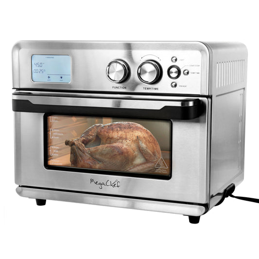 MegaChef Multifunction Air Fryer Toaster Oven with 21 Presets – 25L Capacity and Digital Display.

