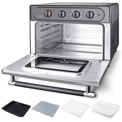 Versatile air fryer oven with accessories on a white background